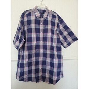 Bugatchi Men's Blue Plaid Cotton Short Sleeve Shirt Classic Fit Large